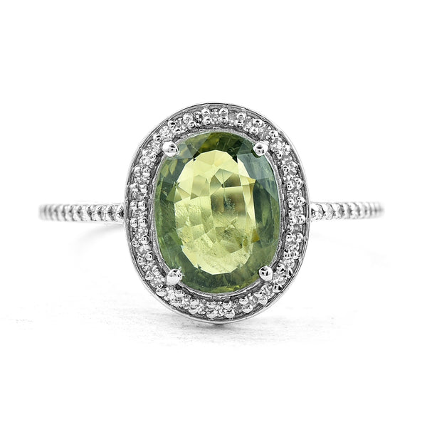 2.40 Ct Oval Mixed Cut Natural Green Sapphire 950 Platinum Ring