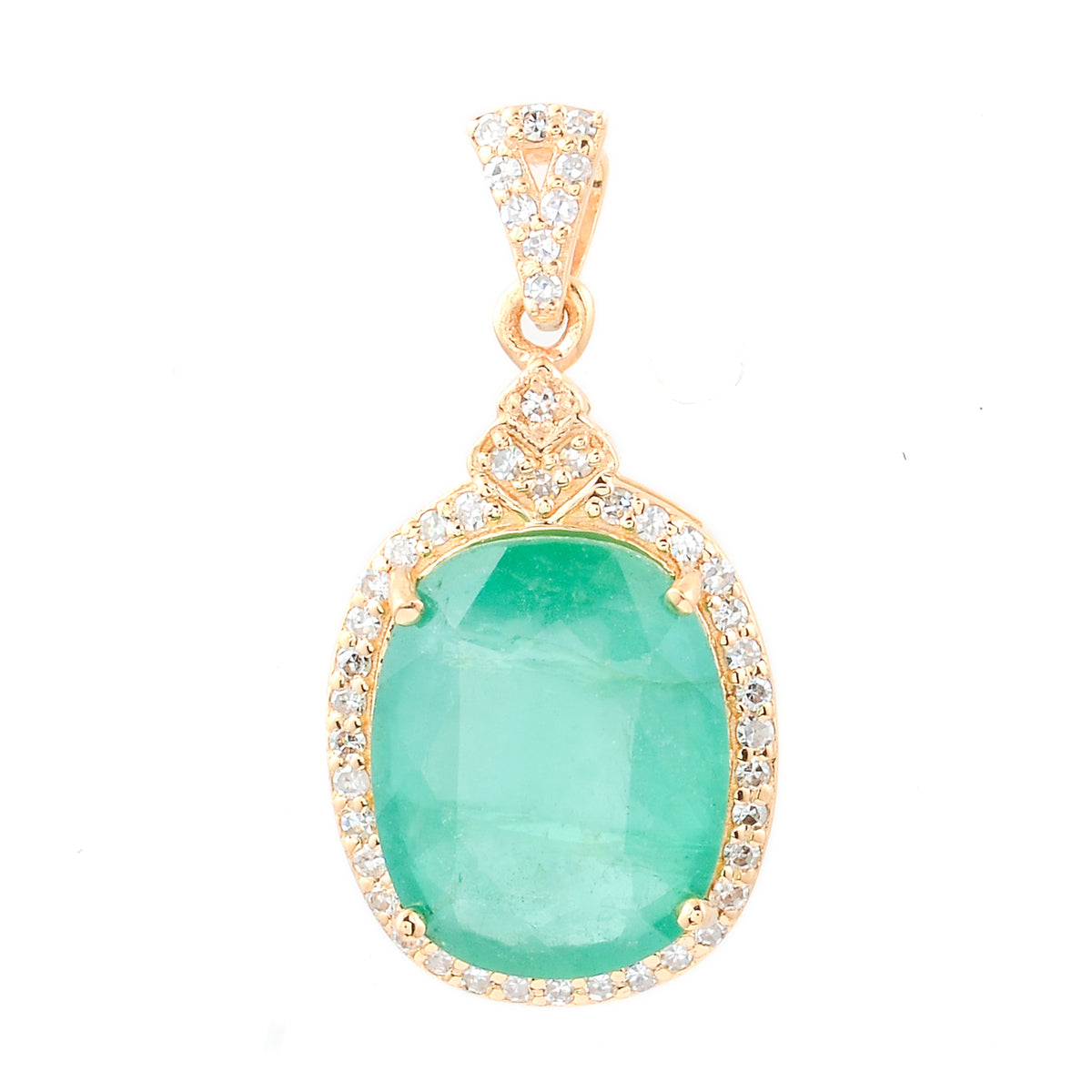 3.42 Ct Oval Natural Emerald 14K Gold Pendant