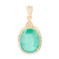 3.42 Ct Oval Natural Emerald 14K Gold Pendant