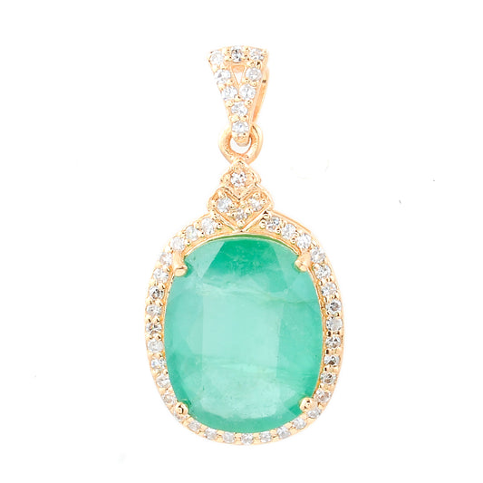 3.42 Ct Oval Natural Emerald 14K Gold Pendant