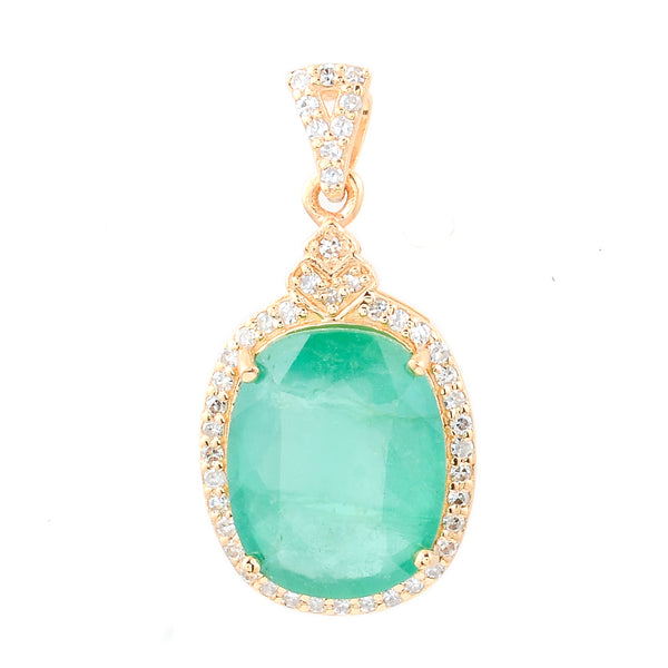 3.42 Ct Oval Natural Emerald 14K Gold Pendant