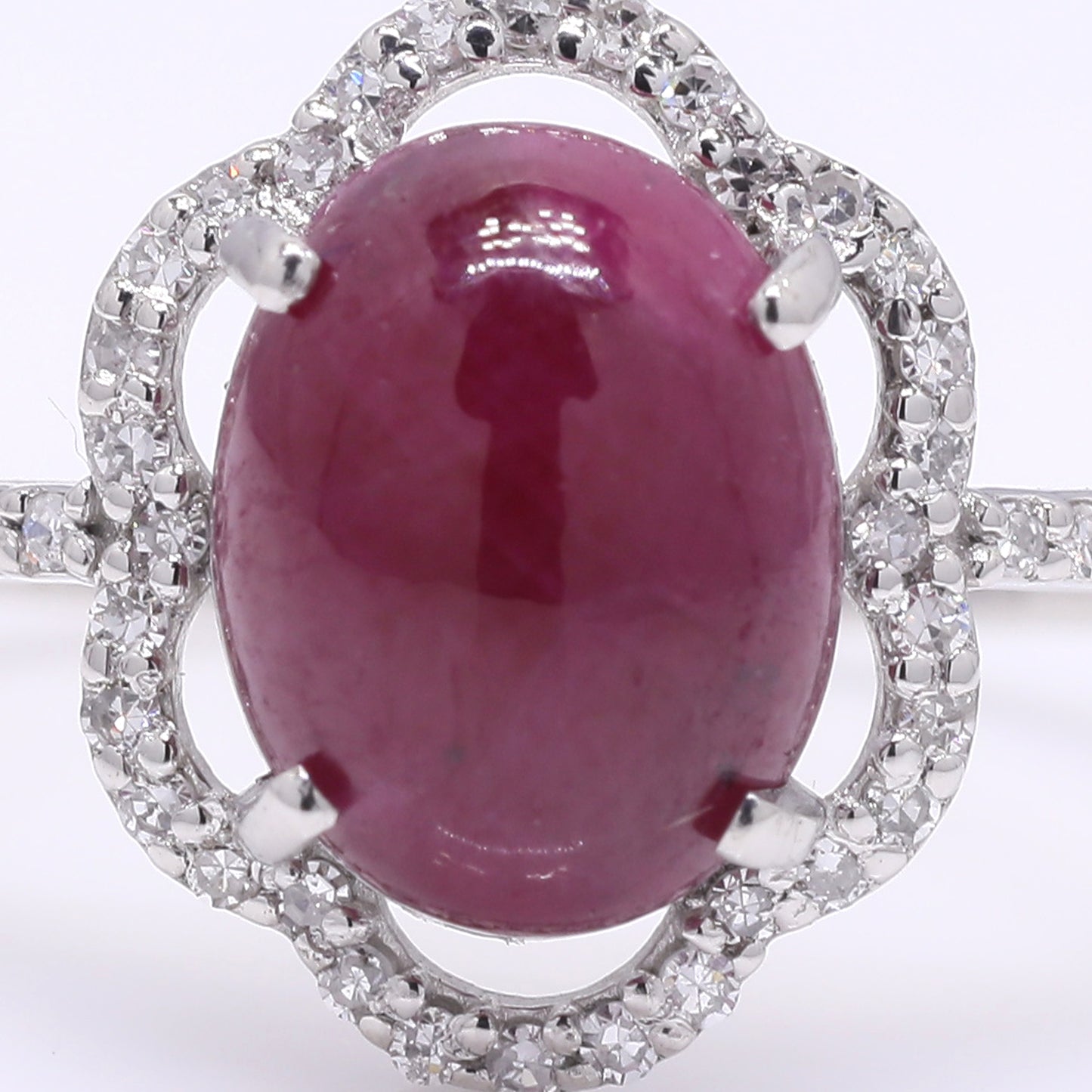3.45 Ct Oval Cabochon Cut Natural Ruby 950 Platinum Ring