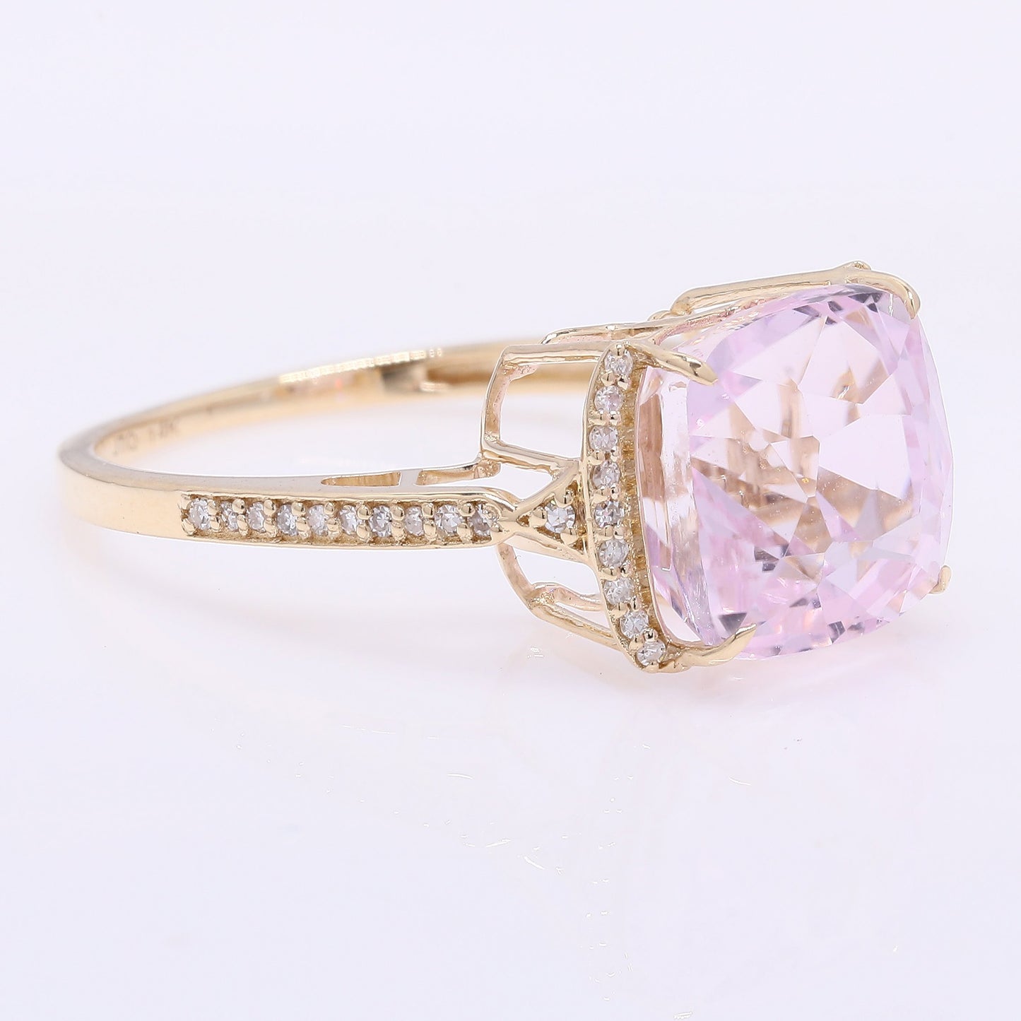 6.60 Ct Cushion Mixed Cut Natural Kunzite 14K Gold Ring