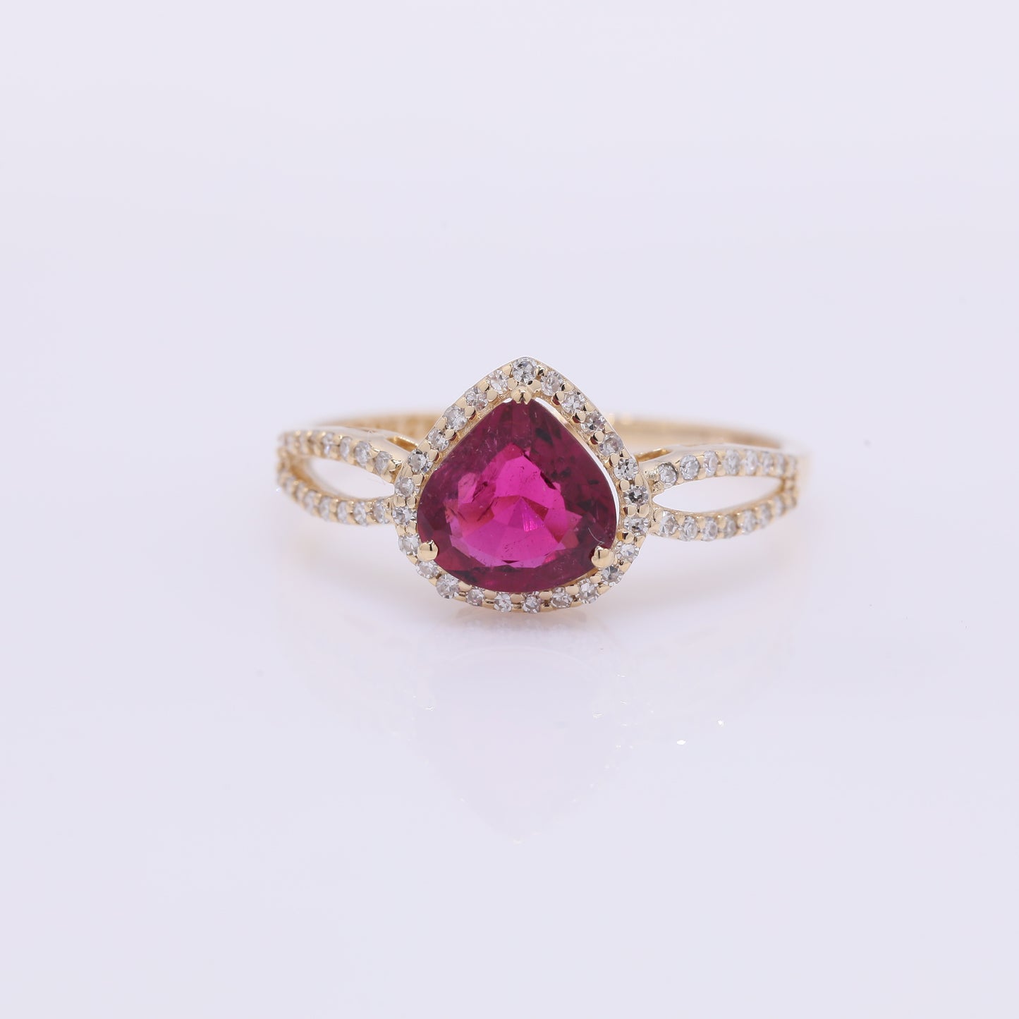 1.26 Ct Pear Mixed Cut Natural Rubellite 14K Gold Ring