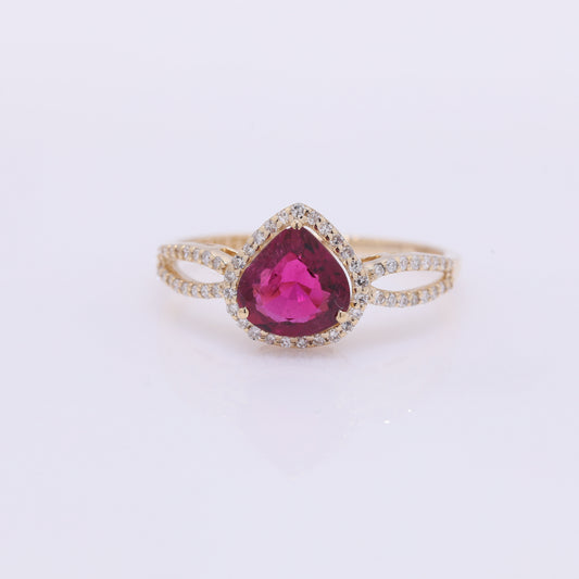 1.26 Ct Pear Mixed Cut Natural Rubellite 14K Gold Ring