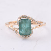 2.32 Ct Octagon Step Cut Natural Emerald 14K Gold Ring