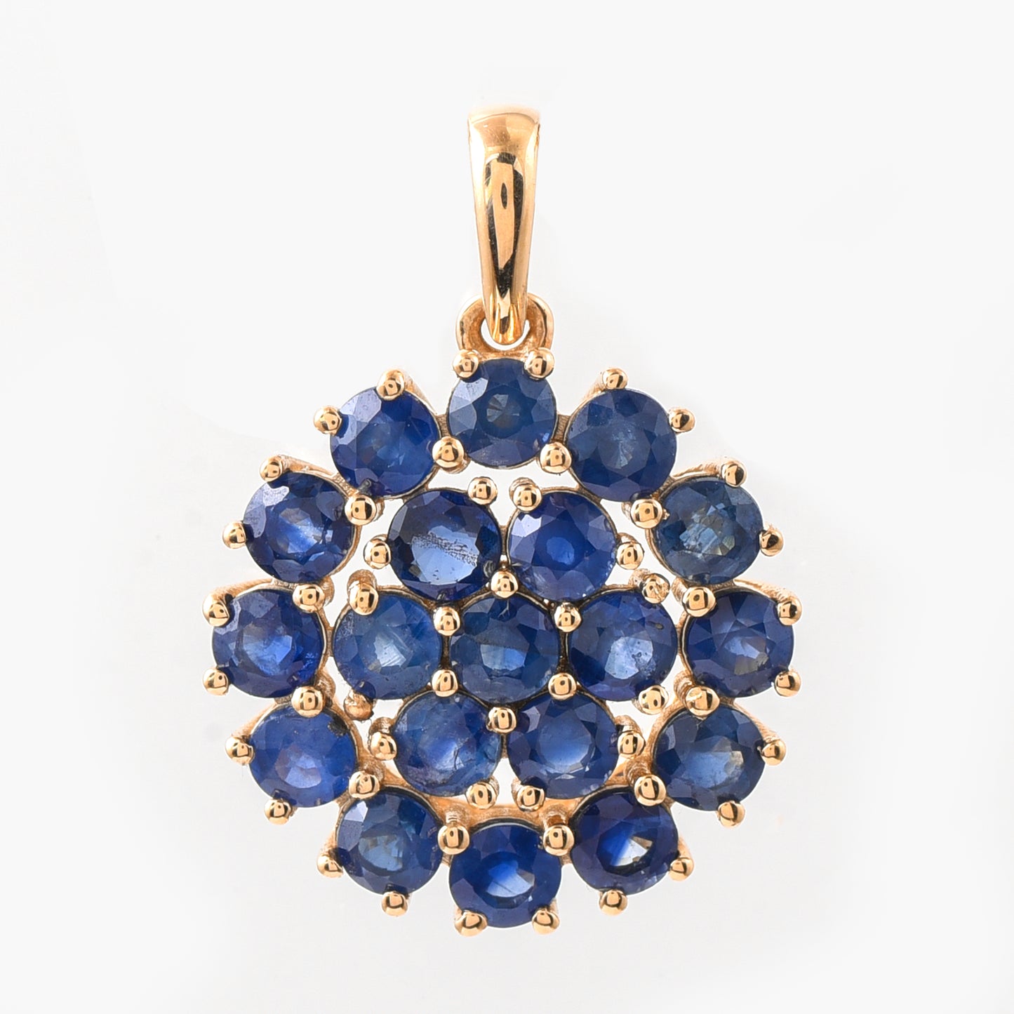 2.51 Ct Round Mixed Cut Natural Sapphire 14K Gold Pendant