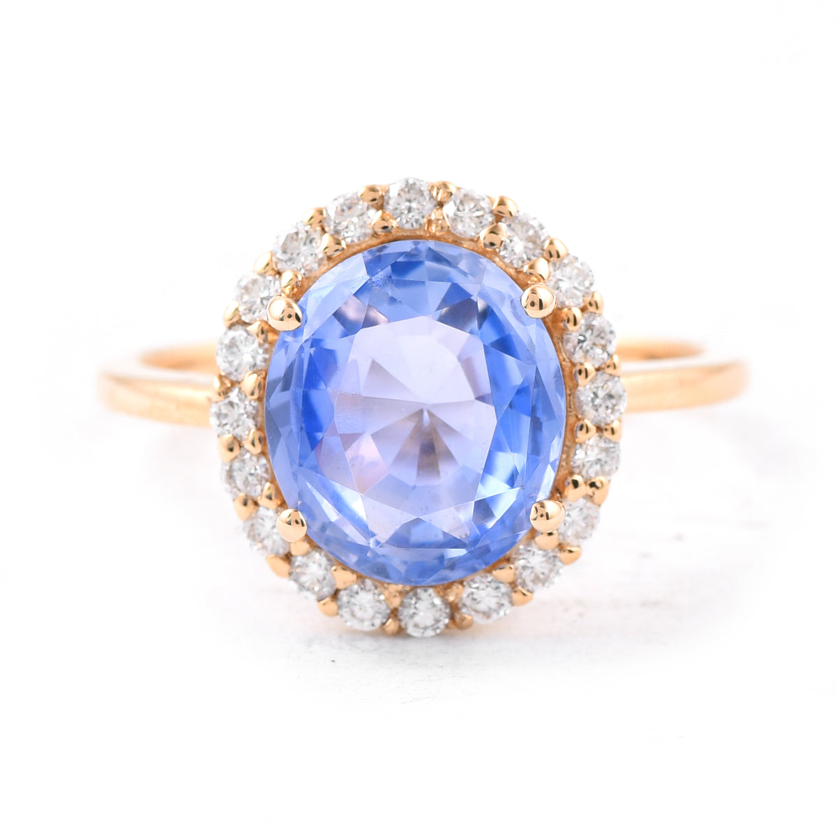 4.31 Ct Oval Blue Sapphire 18K Gold Ring