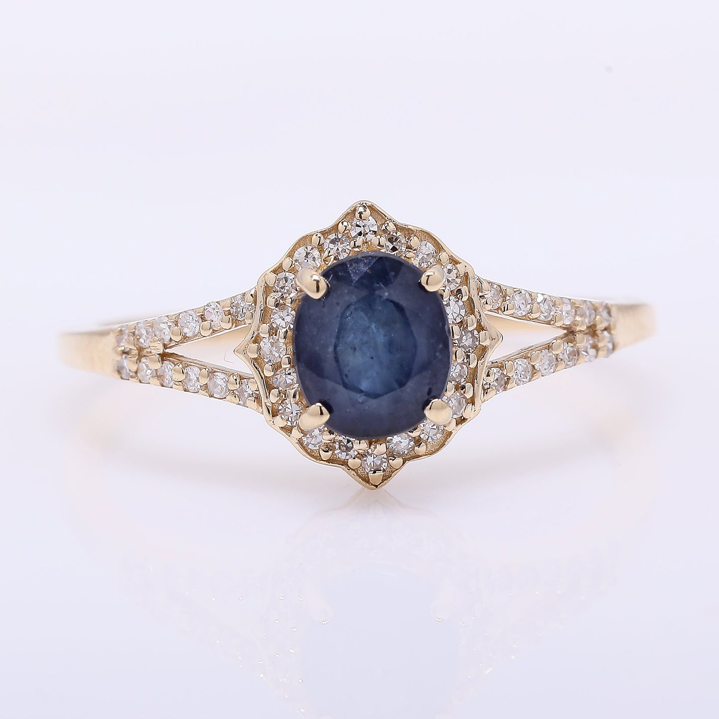 1.35 Ct Oval Mixed Cut Natural Sapphire 14K Gold Ring