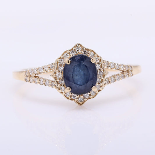 1.35 Ct Oval Mixed Cut Natural Sapphire 14K Gold Ring
