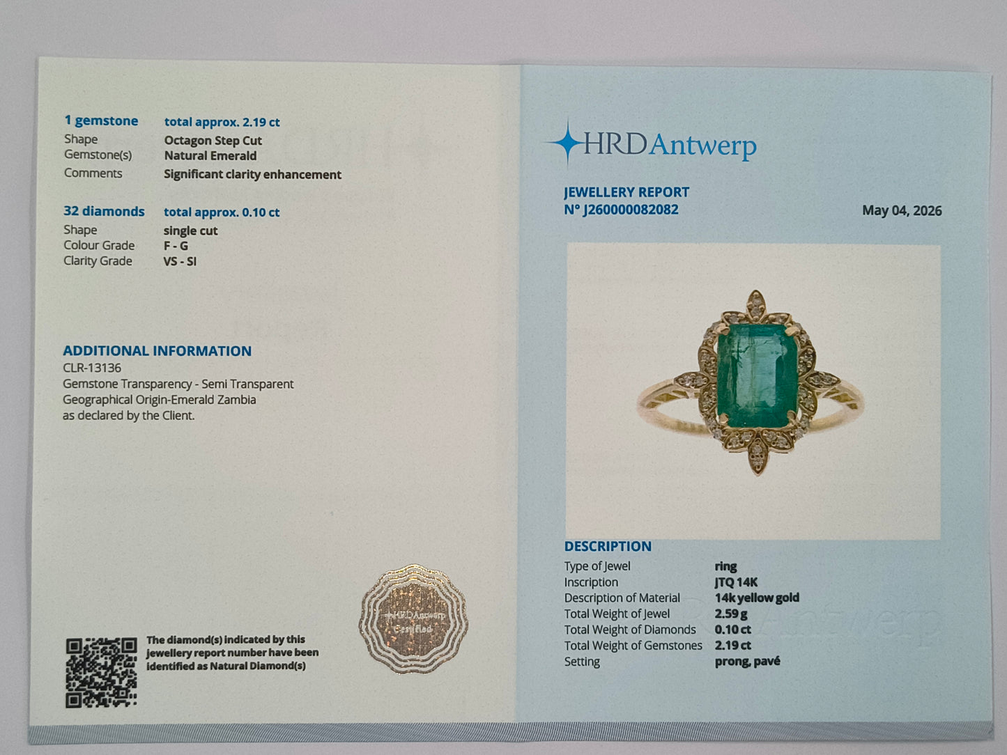 2.29 Ct Octagon Step Cut Natural Emerald 14K Gold Ring