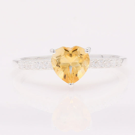 1.53 Ct Heart Citrine 925 Silver Ring