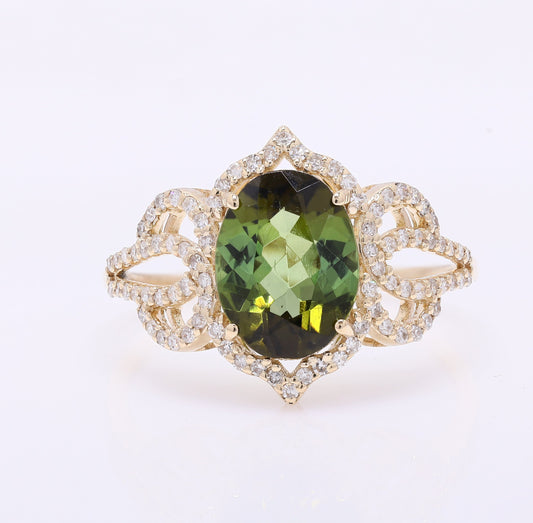 1.90 Ct Oval Mixed Cut Natural Tourmaline 14K Gold Ring
