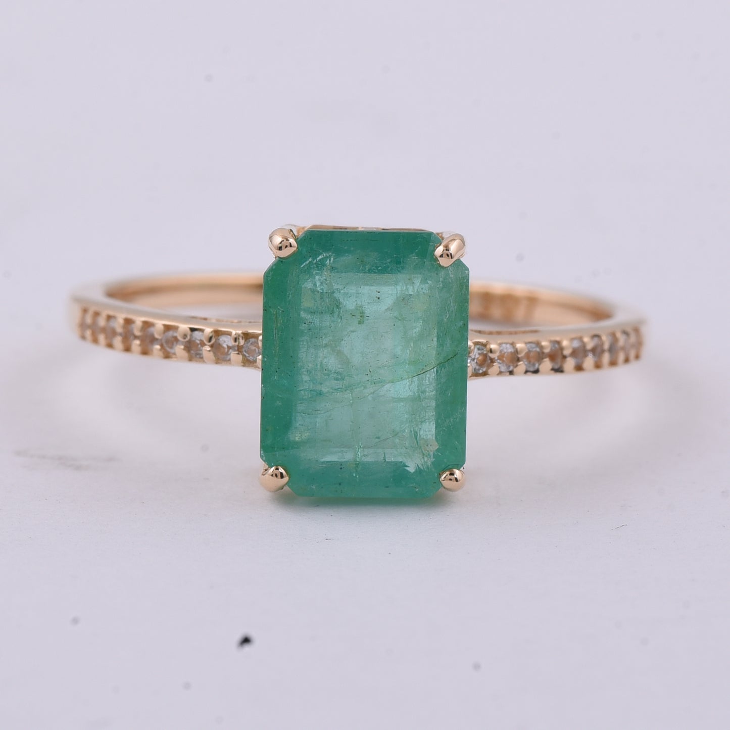 1.82 Ct Octagon Step Cut Natural Emerald 14K Gold Ring