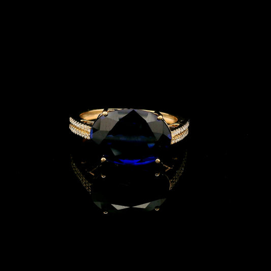 5.73 Ct Oval Mixed Cut Lab Grown Sapphire 14K Gold Ring