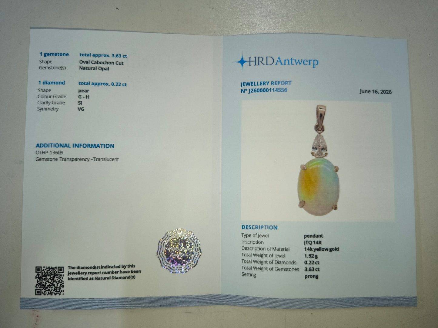 3.85 Ct Oval Cabochon Cut Natural Opal 14K Gold Pendant