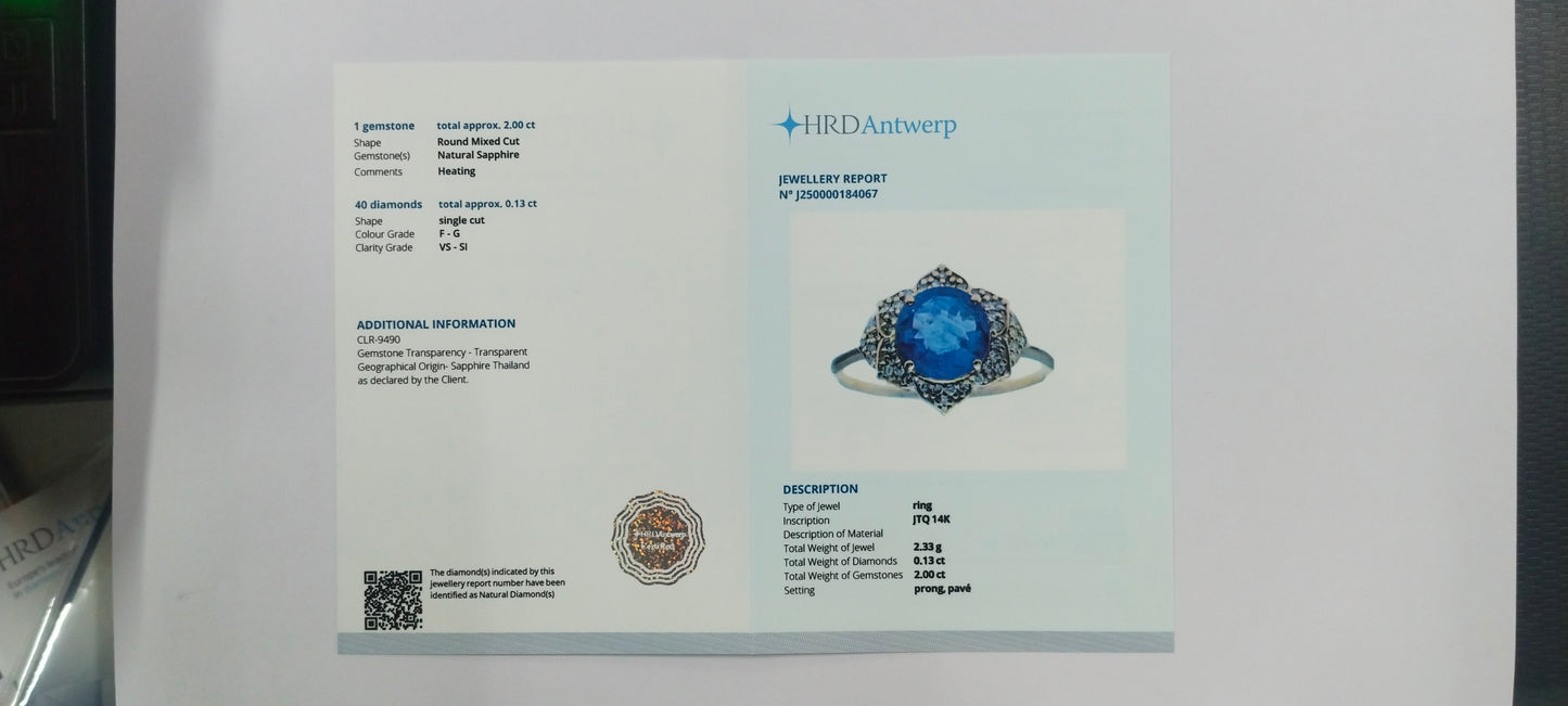 2.13 Ct Round Mixed Cut Natural Sapphire 14K Gold Ring