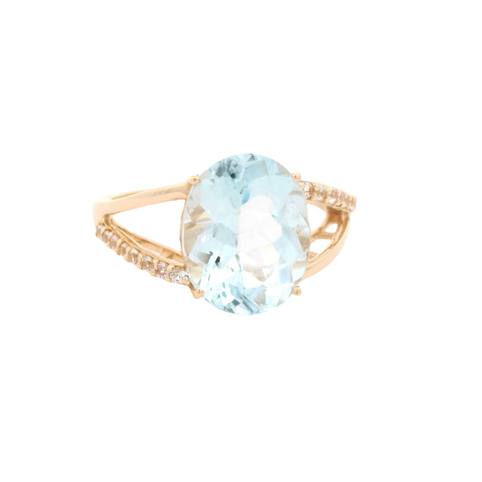 3.58 Ct Oval Aquamarine 14K Gold Ring
