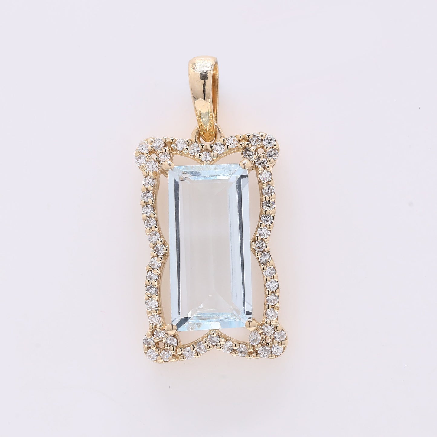 1.79 Ct Rectangle Step Cut Natural Aquamarine 14K Gold Pendant