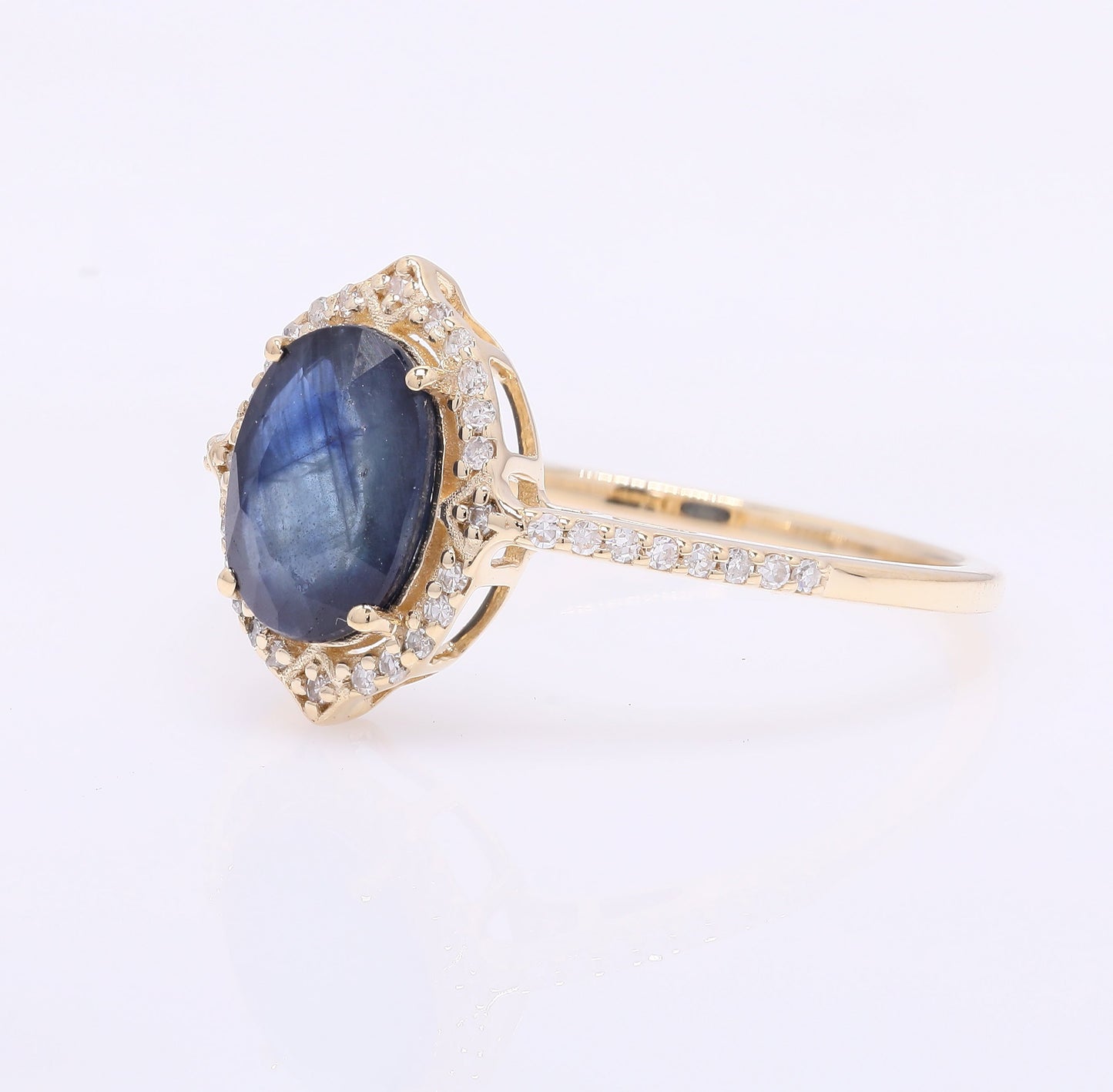 1.81 Ct Oval Mixed Cut Natural Sapphire 14K Gold Ring
