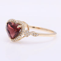 1.89 Ct Heart Mixed Cut Natural Garnet 14K Gold Ring