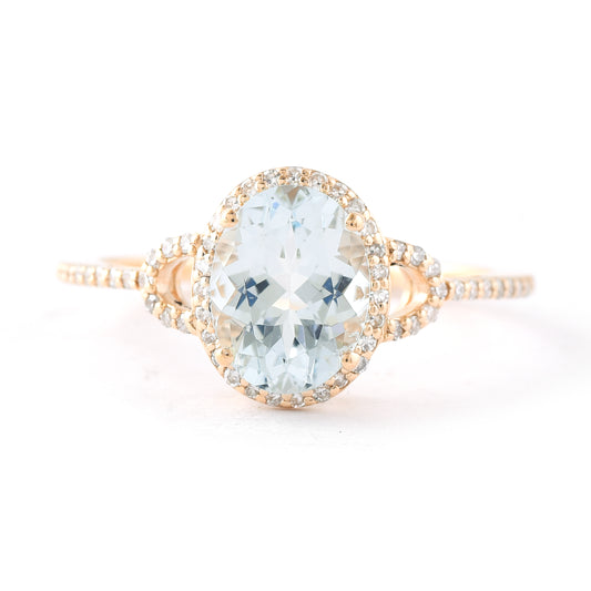 1.56 Ct Oval Mixed Cut Natural Aquamarine 14K Gold Ring