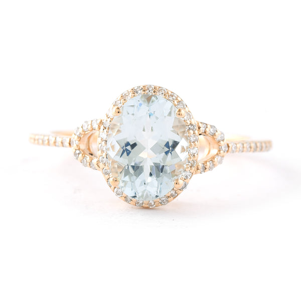 1.56 Ct Oval Mixed Cut Natural Aquamarine 14K Gold Ring