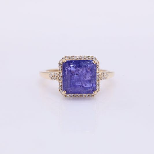 5.28 Ct Octagon Step Cut Natural Tanzanite 14K Gold Ring