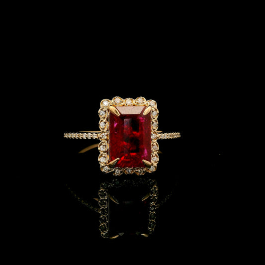 3.06 Ct Emerald Mixed Cut Lab Grown Ruby 14K Gold Ring