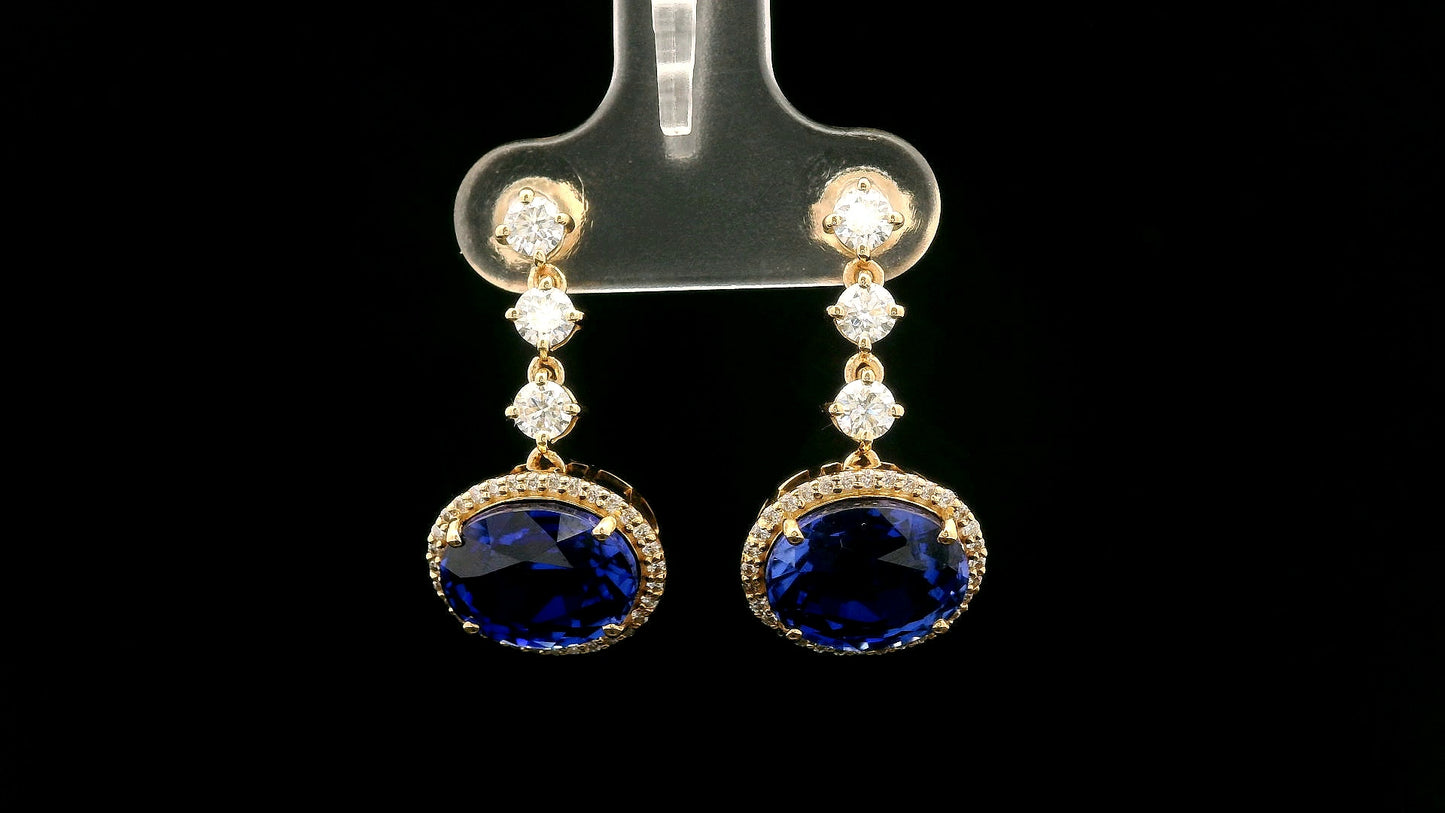 8.67 Ct Oval Lab Grown Blue Sapphire 14K Gold Earrings