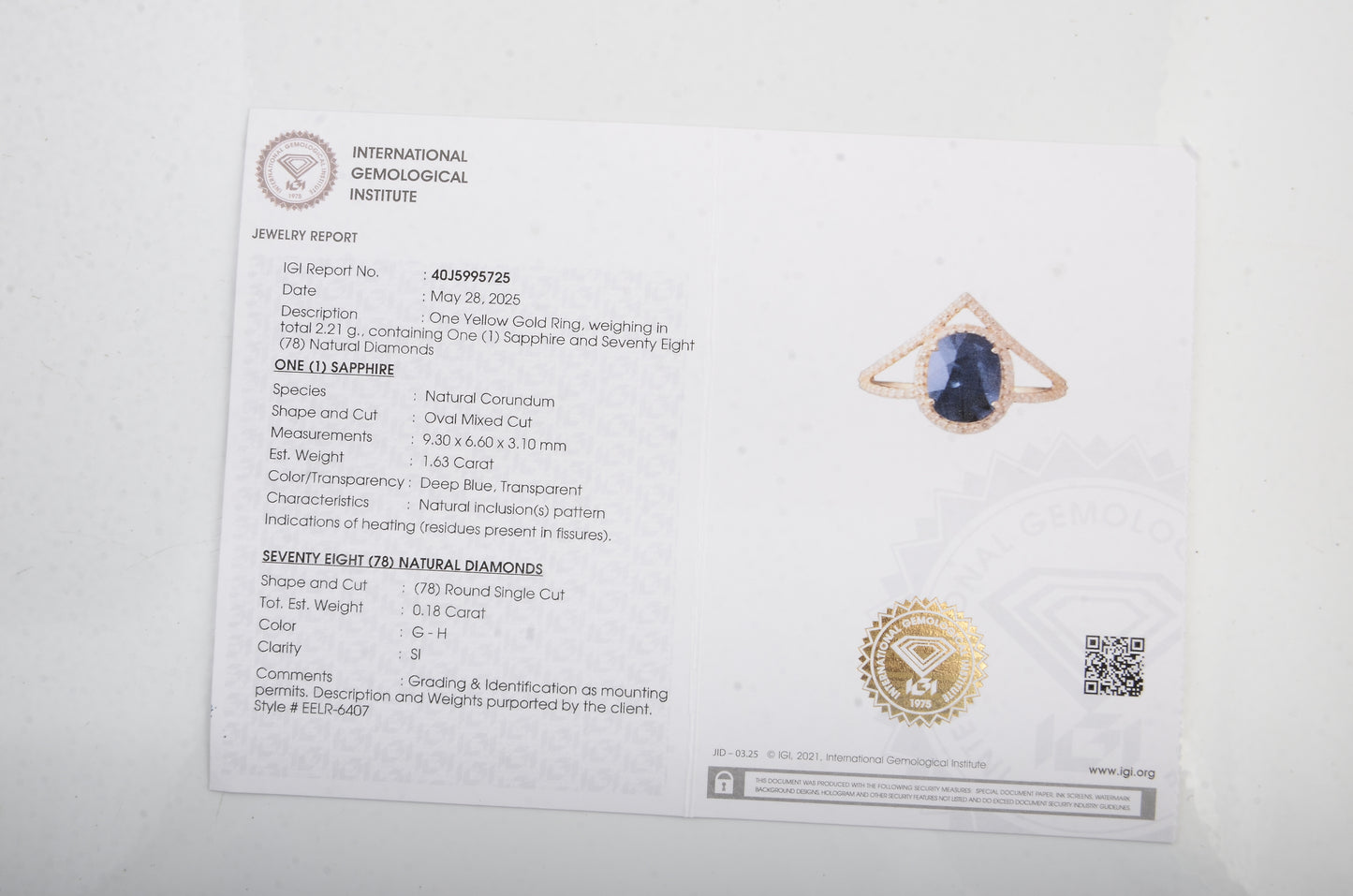 1.81 Ct Oval Mixed Cut Natural Corundum Sapphire 14K Gold Ring