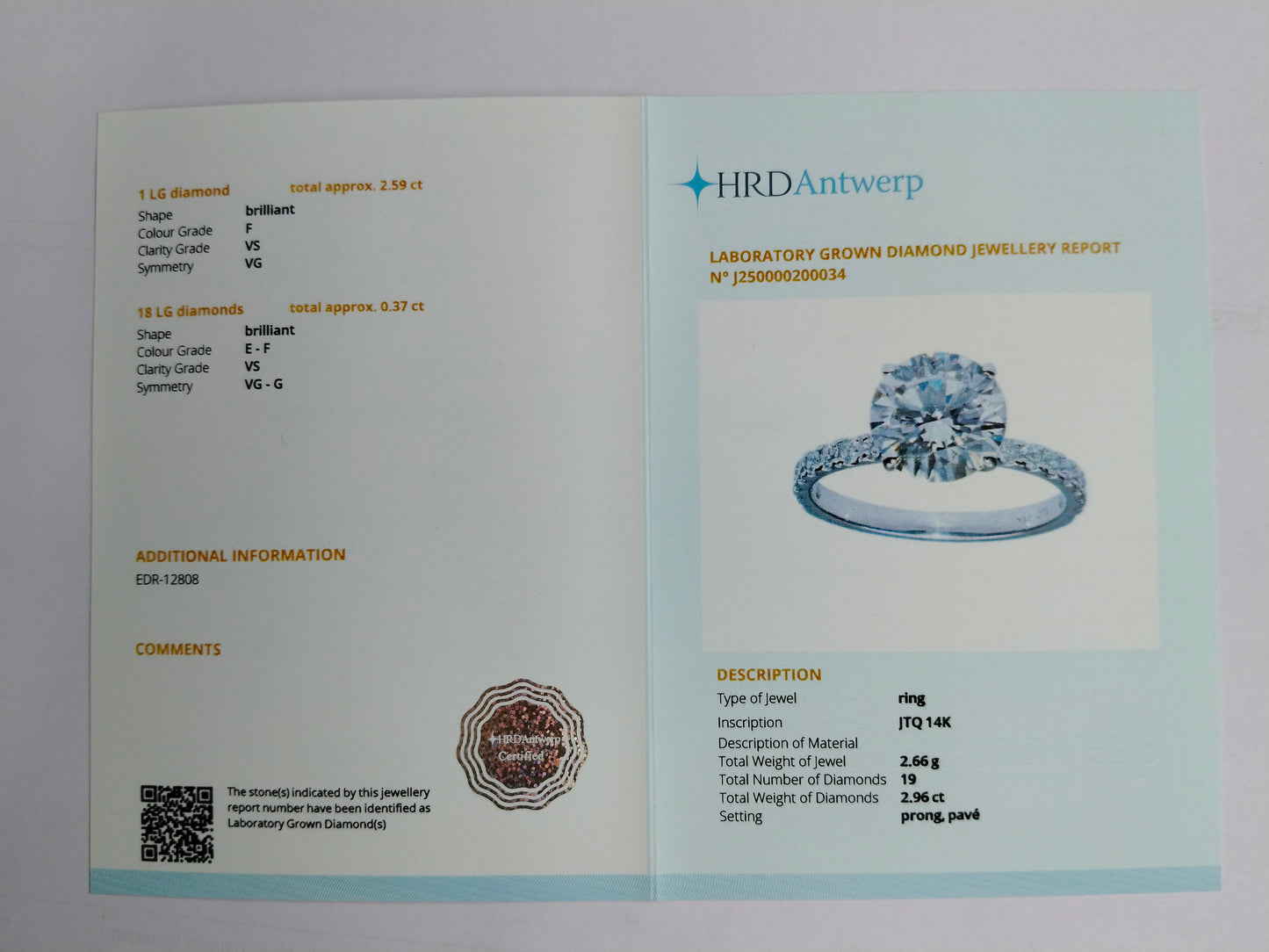 2.96 Carats Lab Grown Diamond 14K Gold Earrings