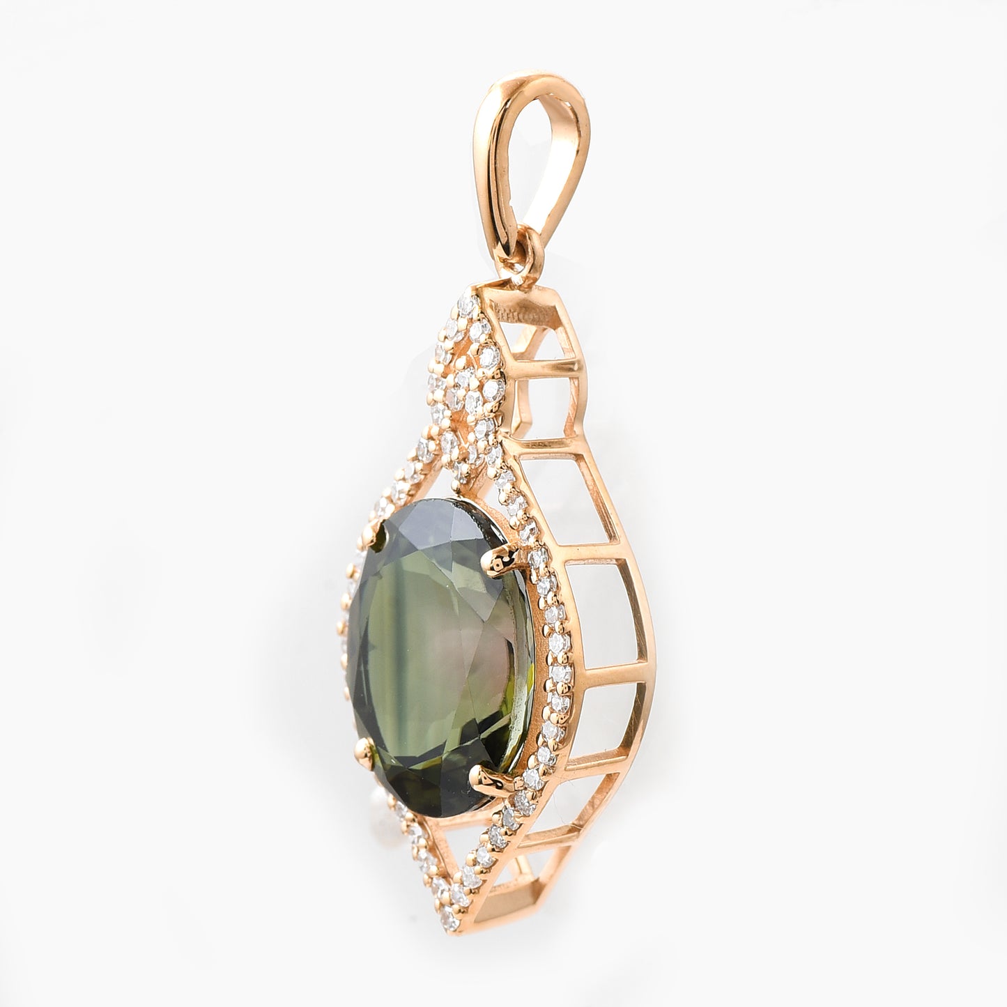 3.44 Ct Oval Mixed Cut Natural Tourmaline 14K Gold Pendant