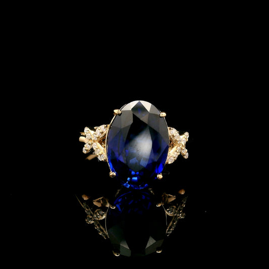 5.21 Ct Oval Mixed Cut Lab Grown Sapphire 14K Gold Ring