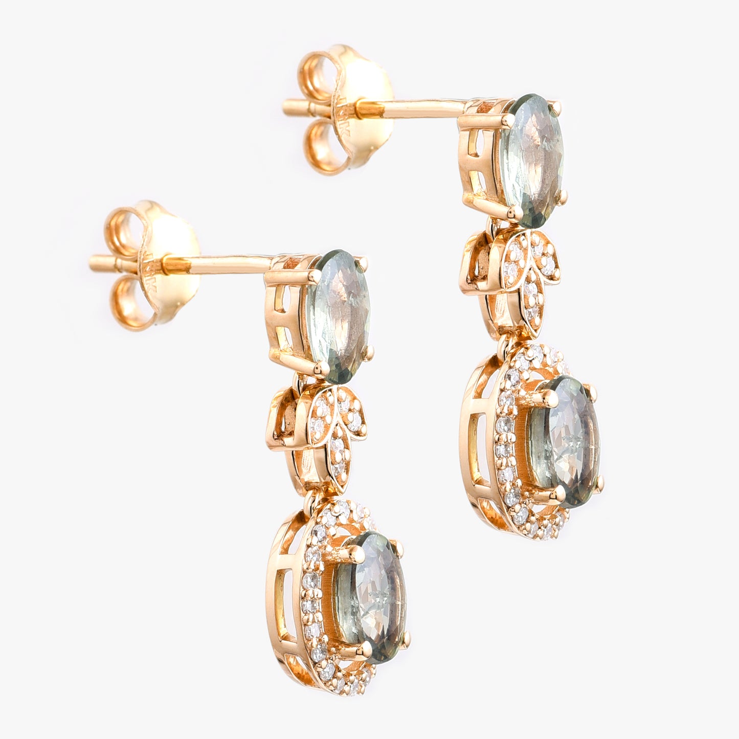 2.25 Ct Oval Mixed Cut Natural Green Sapphire 14K Gold Earrings