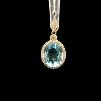 2.51 Ct Oval Mixed Cut Natural Aquamarine 14K Gold Pendant