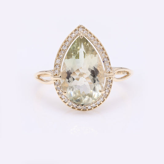 3.46 Ct Pear Mixed Cut Natural Plagioclase Feldspar Sunstone 14K Gold Ring