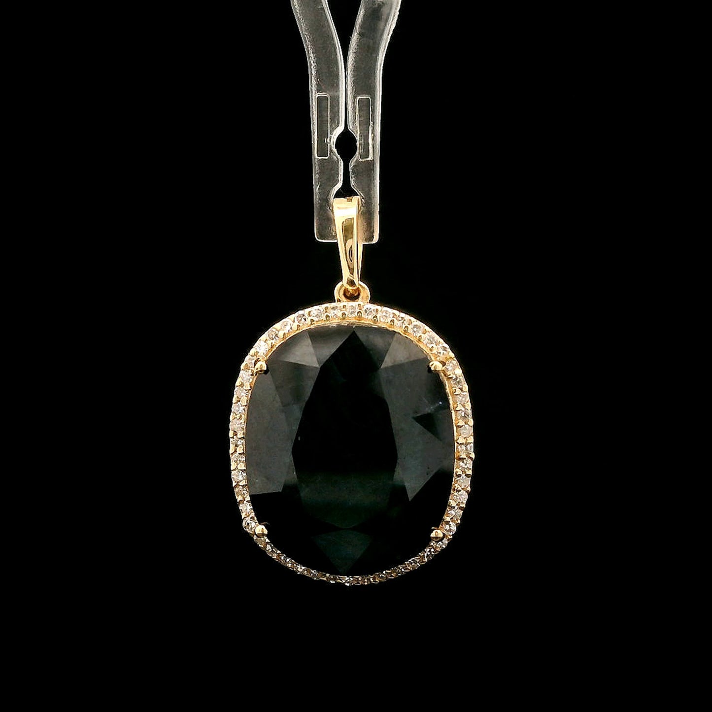 12.08 Ct Oval Mixed Cut Natural Sapphire 14K Gold Pendant