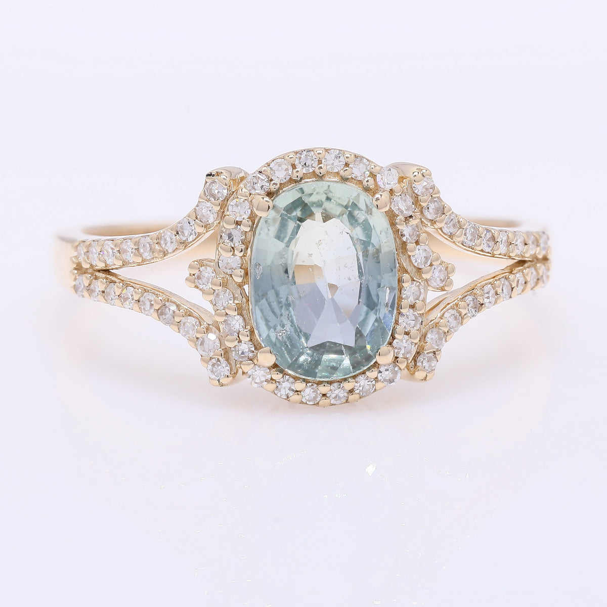 1.42 Ct Oval Mixed Cut Natural Sapphire 14K Gold Ring