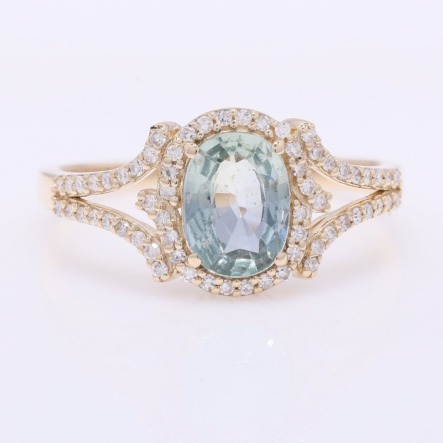 1.42 Ct Oval Mixed Cut Natural Sapphire 14K Gold Ring