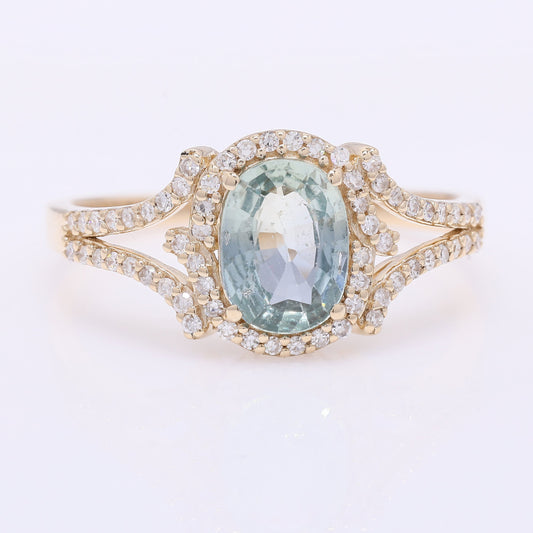1.42 Ct Oval Mixed Cut Natural Sapphire 14K Gold Ring