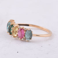1.80 Ct Oval Cabochon Cut Natural Multi-Coloured Tourmaline 14K Gold Ring