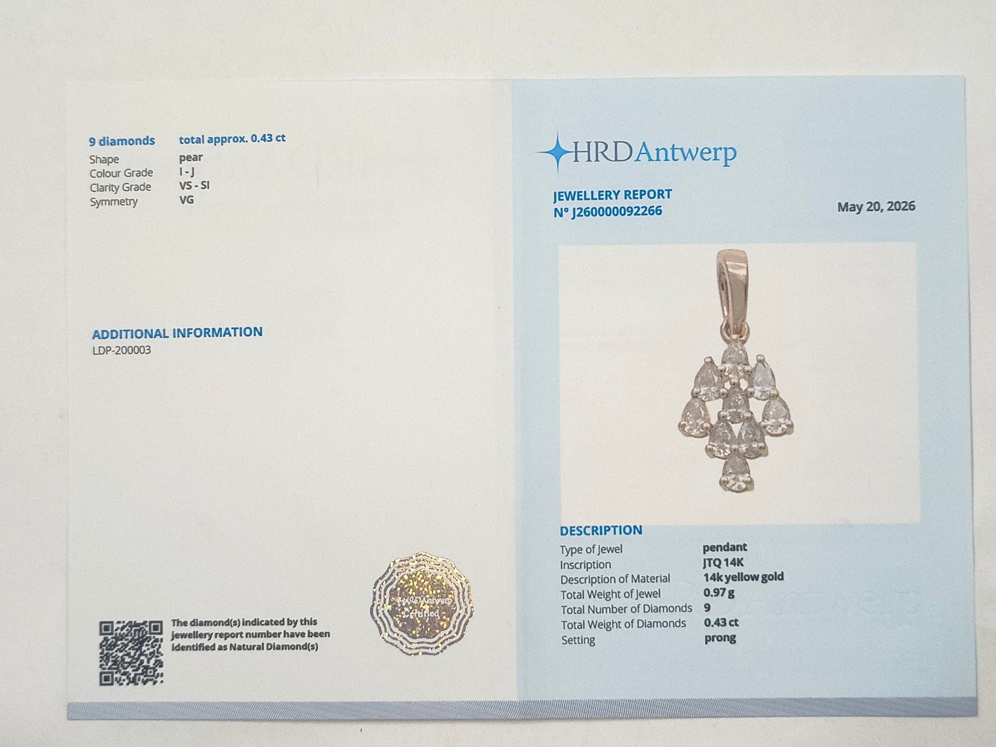 0.43 Ct Pear Diamond 14K Gold Pendant