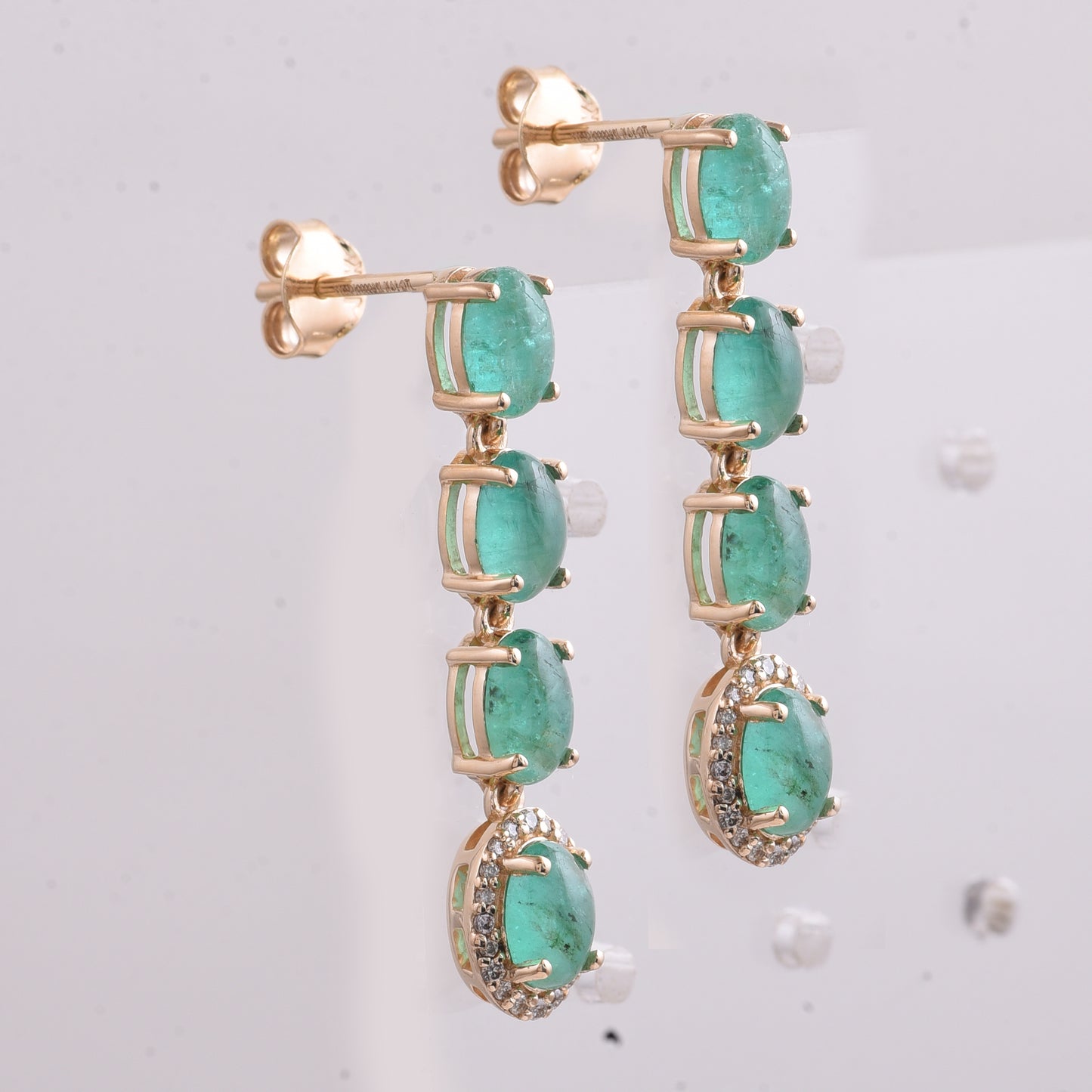 4.03 Ct Oval Cabochon Cut Natural Emerald 14K Gold Earrings