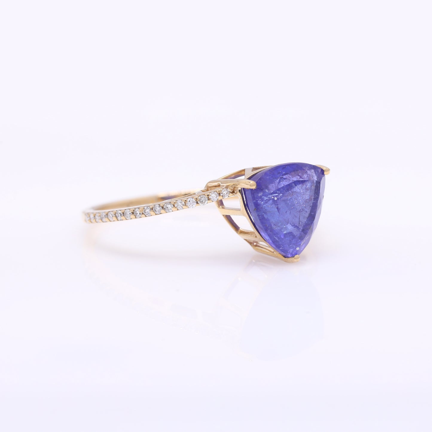 2.90 Ct Triangle Mixed Cut Natural Tanzanite 14K Gold Ring