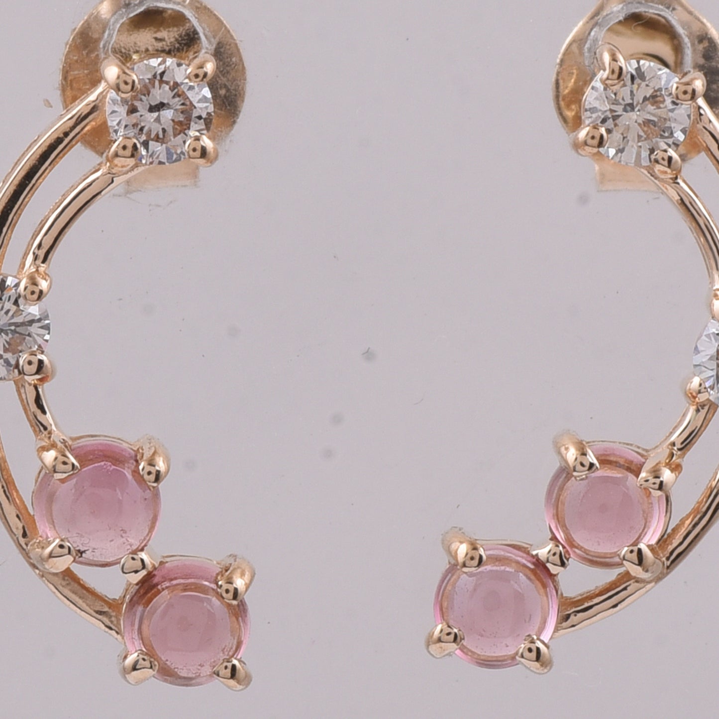 0.87 Ct Round Cabochon Cut Natural Pink Tourmaline 14K Gold Earrings