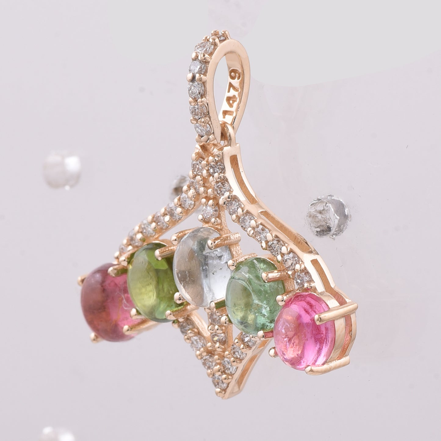 2.42 Ct Oval Cabochon Cut Natural Multi-Coloured Tourmaline 14K Gold Pendant