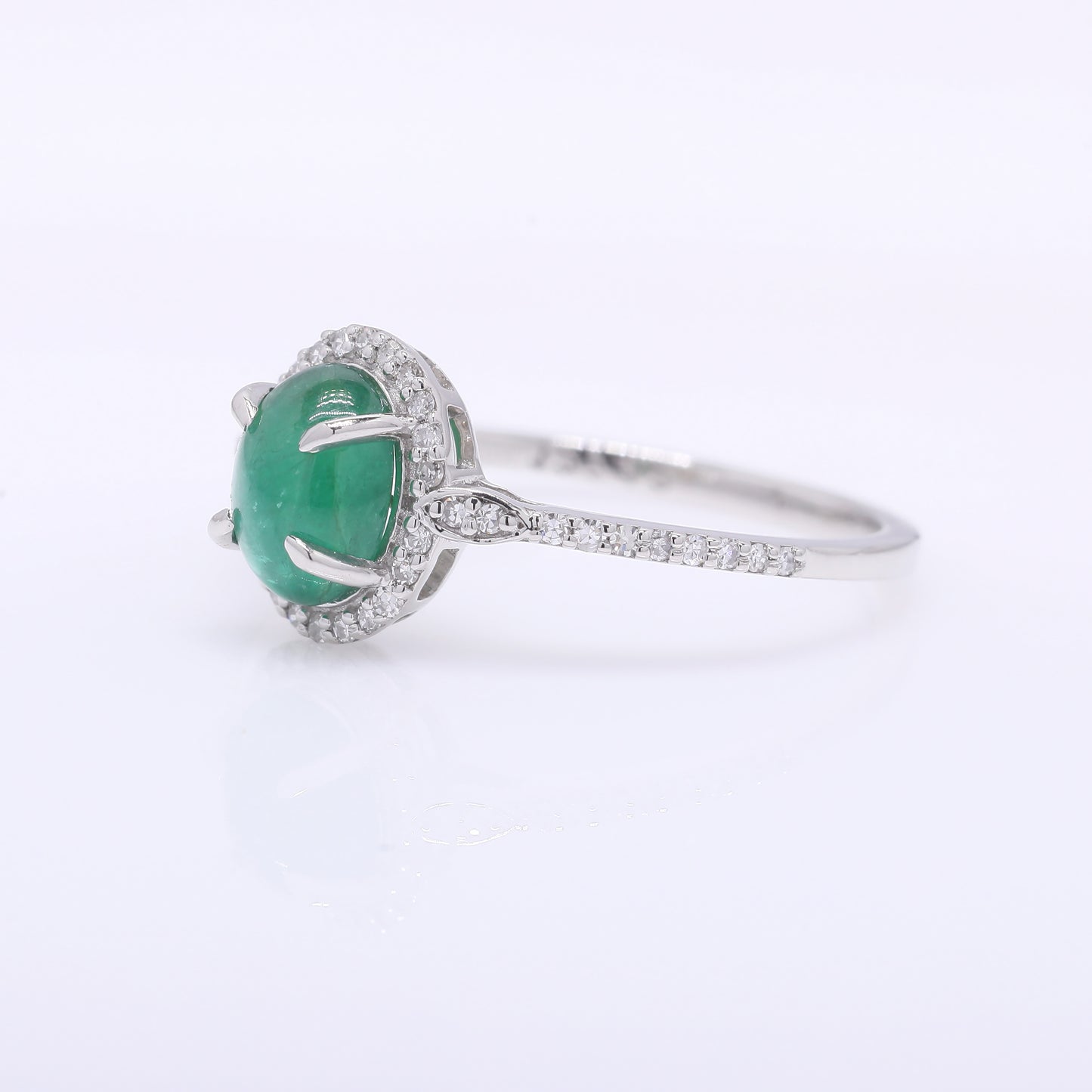 1.13 Ct Oval Cabochon Cut Natural Emerald 950 Platinum Ring