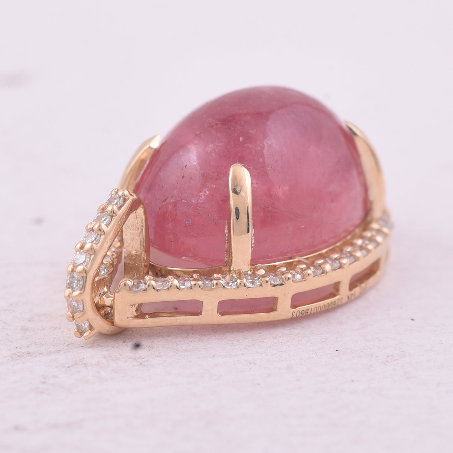 6.66 Ct Oval Cabochon Cut Natural Pink Tourmaline 14K Gold Pendant
