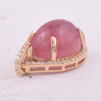 6.66 Ct Oval Cabochon Cut Natural Pink Tourmaline 14K Gold Pendant